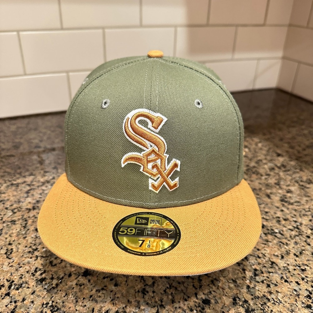 Chicago White Sox New Era 59FIFTY Fitted Hat Mens 7 1/8 Olive Gold Polyester